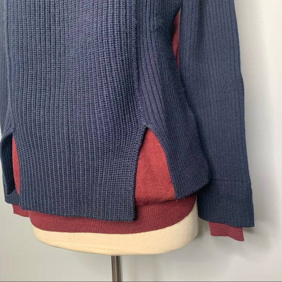 Alexander McQueen Navy Burgundy Mixed Media Knit Color Block Turtleneck Sweater - Picture 4 of 10